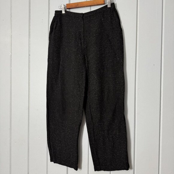 Eileen Fisher Pants Waffle Knit Wide Leg Viscose Silk Med M Black White Speckle - Picture 1 of 11